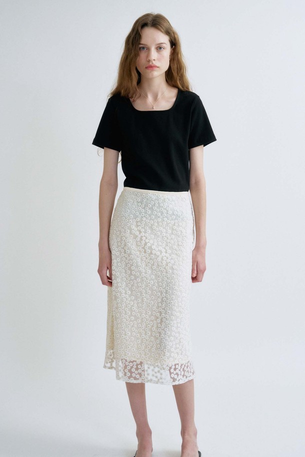 ANEDIT - 롱스커트 - S Flower Pattern layerd Skirt_Ivory