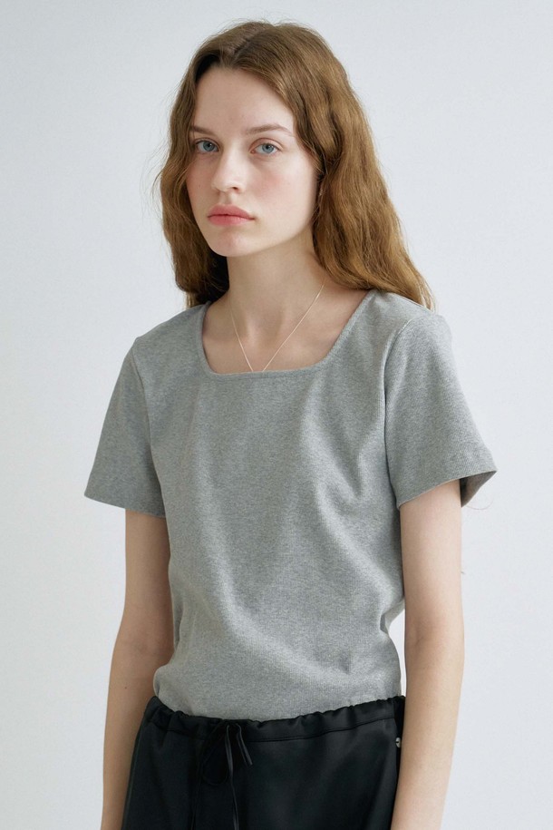 ANEDIT - 반소매 티셔츠 - S Square Neck Rib Tshirt_3colors