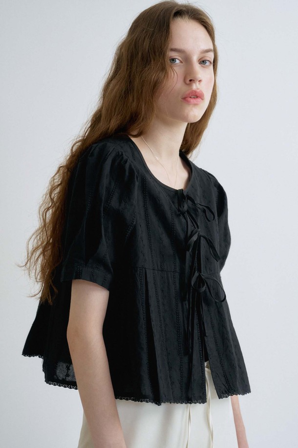 ANEDIT - 블라우스 - S Lovely Silhouette Ribbon Blouse_Black