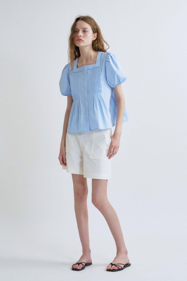 ANEDIT - 블라우스 - S Square Pin Tuck Blouse_Sky