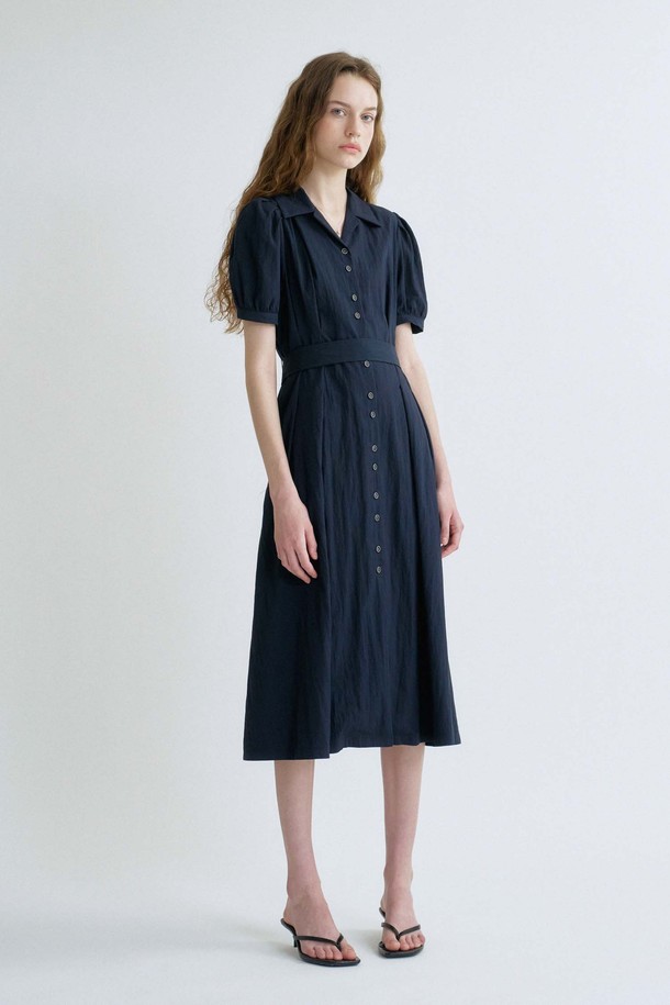 ANEDIT - 반소매 원피스 - S Feminine Volume Line Dress_Dark Navy