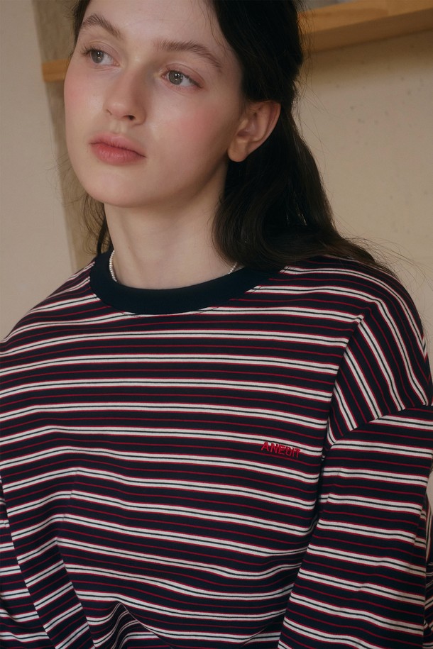 ANEDIT - 긴소매 티셔츠 - U Stripe Boxy Tshirt_3colors