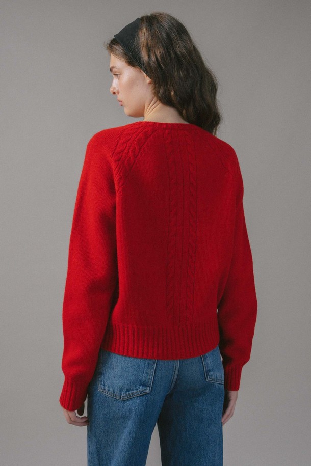 ANEDIT - 가디건 - U Merino Wool Cable Cadigan_Urban Red