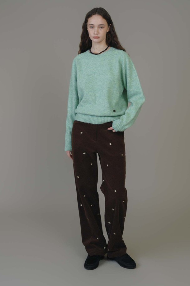 ANEDIT - 롱/미디팬츠 - F Flower Needlework Corduroy Pants_Brown