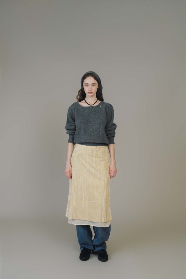 ANEDIT - 미디스커트 - F Wrinkle Velvet Layered Skirt_Beige