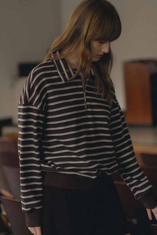 ANEDIT - 스웻셔츠 - F Stripe Half Zip up Sweatshirt_Brown