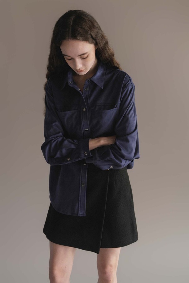 ANEDIT - 셔츠 - F Suede Loose Fit Shirt_Navy