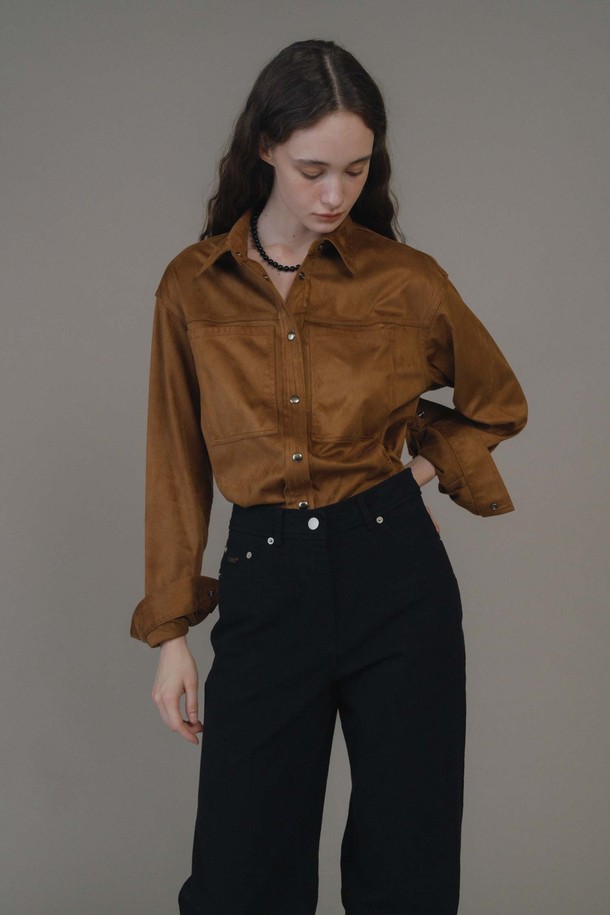 ANEDIT - 셔츠 - F Suede Loose Fit Shirt_Mocha