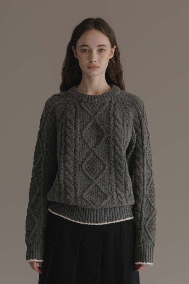 ANEDIT - 스웨터 - F Fine Wool Cable Knit_City Gray