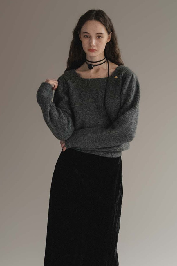 ANEDIT - 스웨터 - F Feminine Square Neck Knit_Cloud Gray