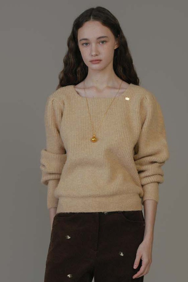 ANEDIT - 스웨터 - F Feminine Square Neck Knit_Croissant