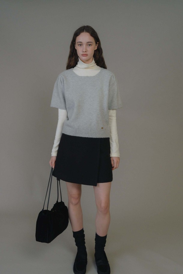 ANEDIT - 스웨터 - F Square Puff Half Sleeve Knit_Ashgray