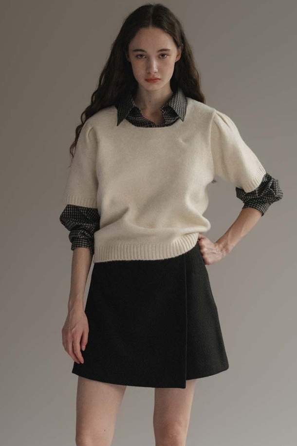 ANEDIT - 스웨터 - F Square Puff Half Sleeve Knit_Snow