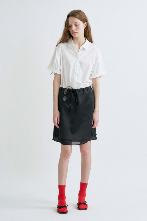 ANEDIT - 미디스커트 - S Satin layerd Midi Skirt_Black