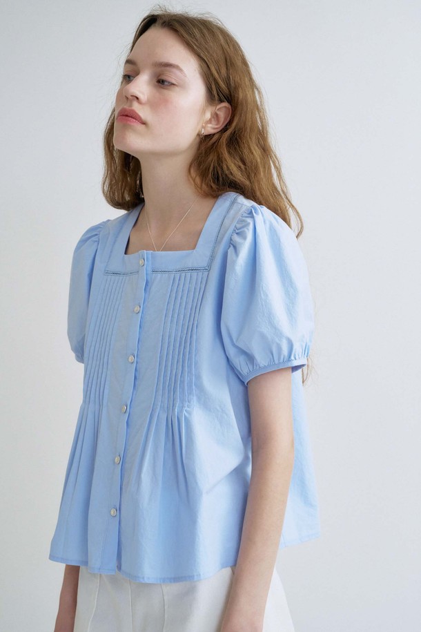 ANEDIT - 블라우스 - S Square Pin Tuck Blouse_Sky