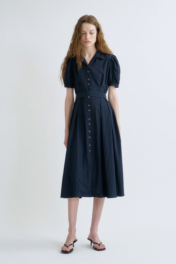 ANEDIT - 반소매 원피스 - S Feminine Volume Line Dress_Dark Navy