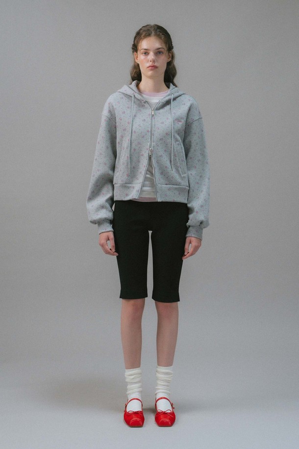 ANEDIT - 스웻셔츠 - U Waffle Hood Zip Up_Flower Gray