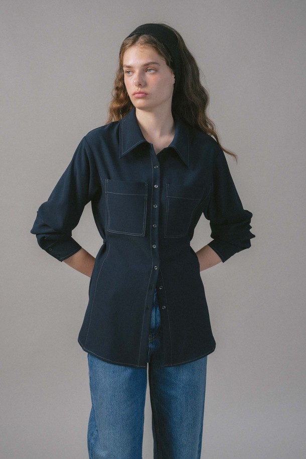 ANEDIT - 블라우스 - U Stitch Point Slim Shirt_2colors