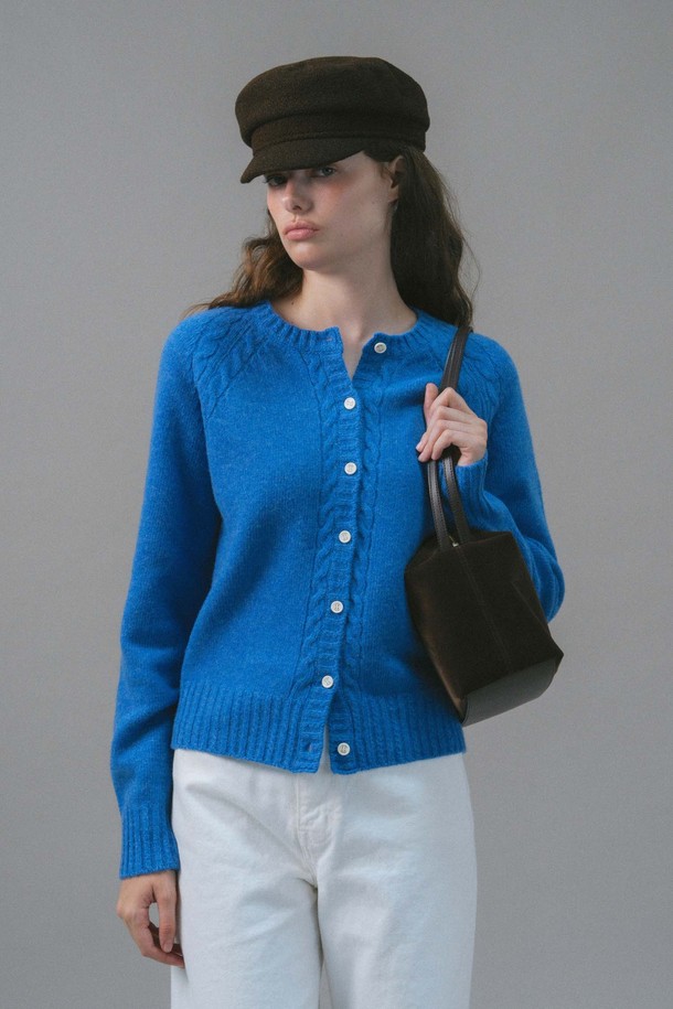 ANEDIT - 가디건 - U Merino Wool Cable Cadigan_French Blue