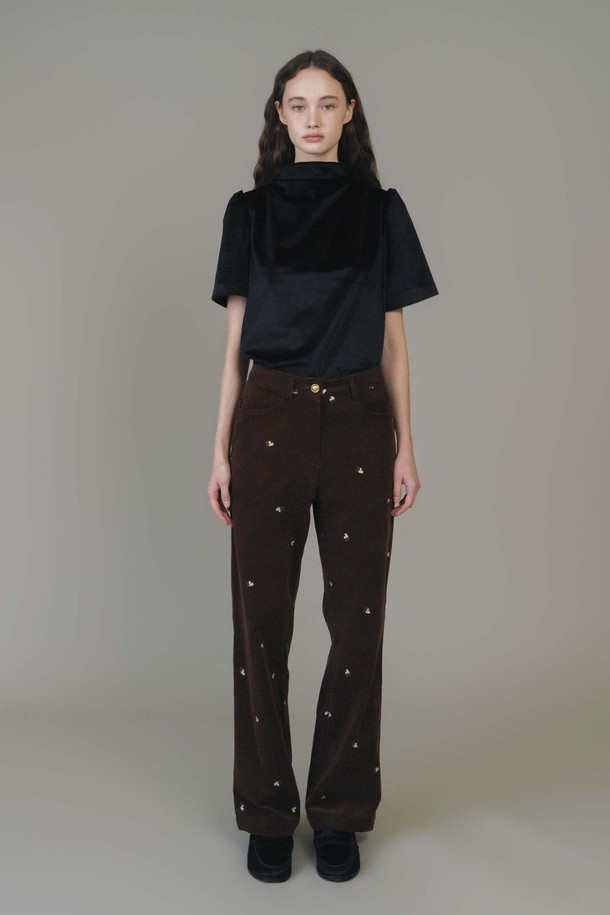 ANEDIT - 롱/미디팬츠 - F Flower Needlework Corduroy Pants_Brown