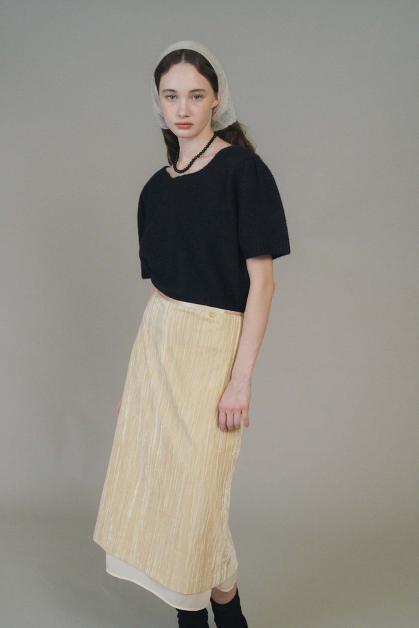 ANEDIT - 미디스커트 - F Wrinkle Velvet Layered Skirt_Beige