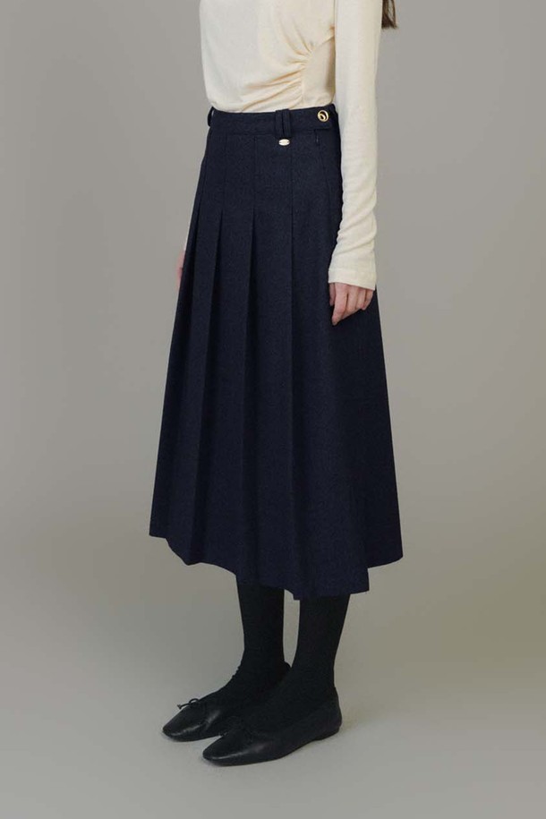 ANEDIT - 미디스커트 - F Ornament Button Pleats Skirt_2colors