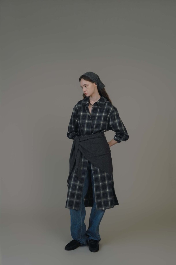 ANEDIT - 긴소매 원피스 - F Soft Touch Check Shirt Dress_Navy