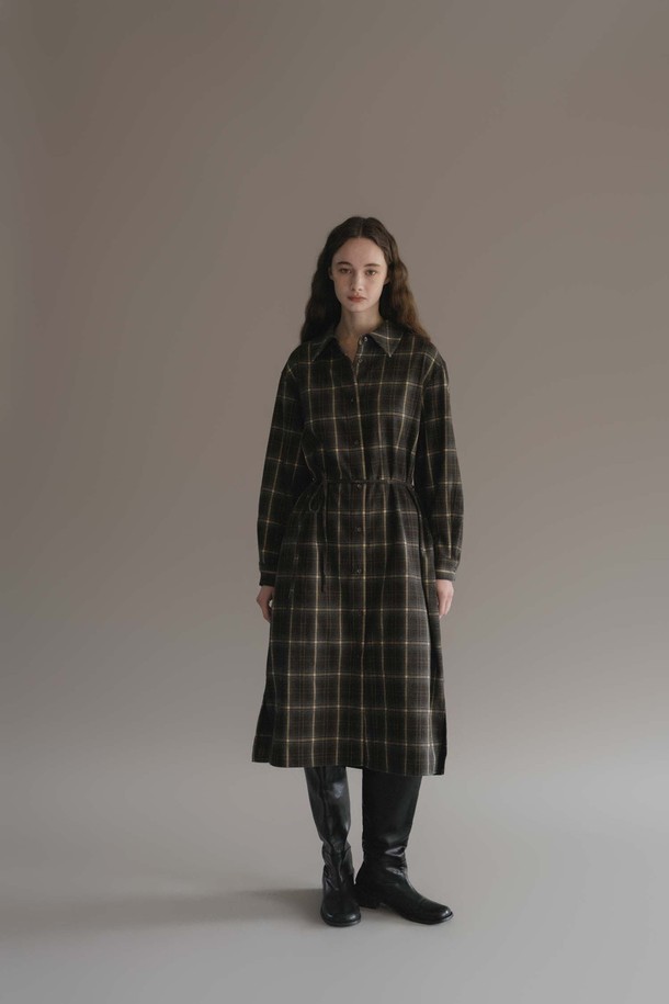 ANEDIT - 긴소매 원피스 - F Soft Touch Check Shirt Dress_Brown