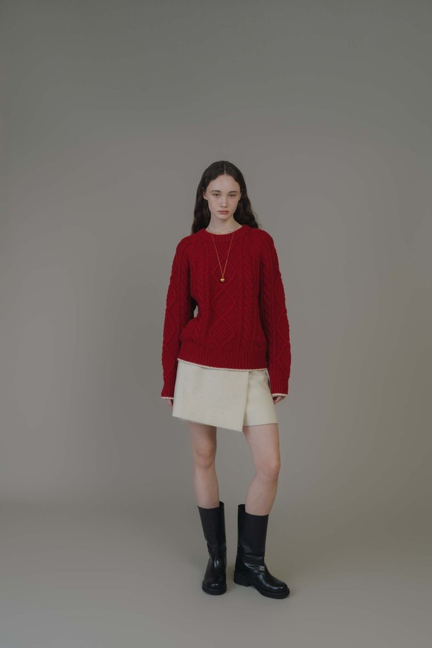 ANEDIT - 스웨터 - F Fine Wool Cable Knit_Haute Red