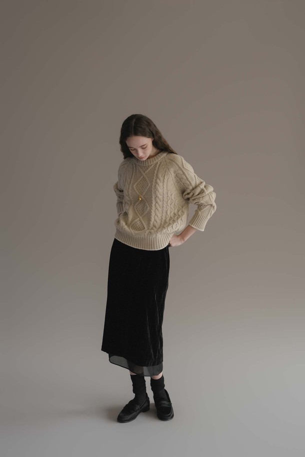 ANEDIT - 스웨터 - F Fine Wool Cable Knit_Sandshell