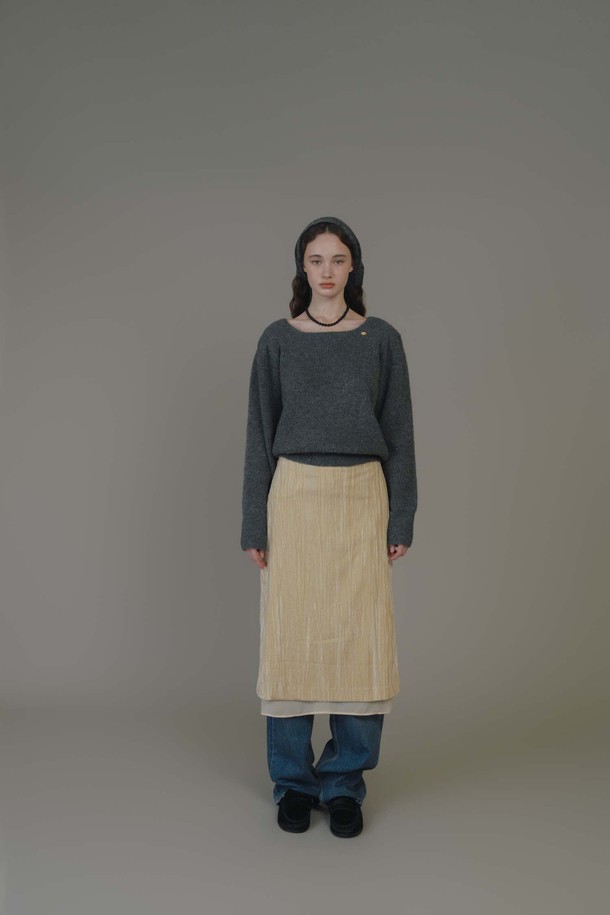 ANEDIT - 스웨터 - F Feminine Square Neck Knit_Cloud Gray