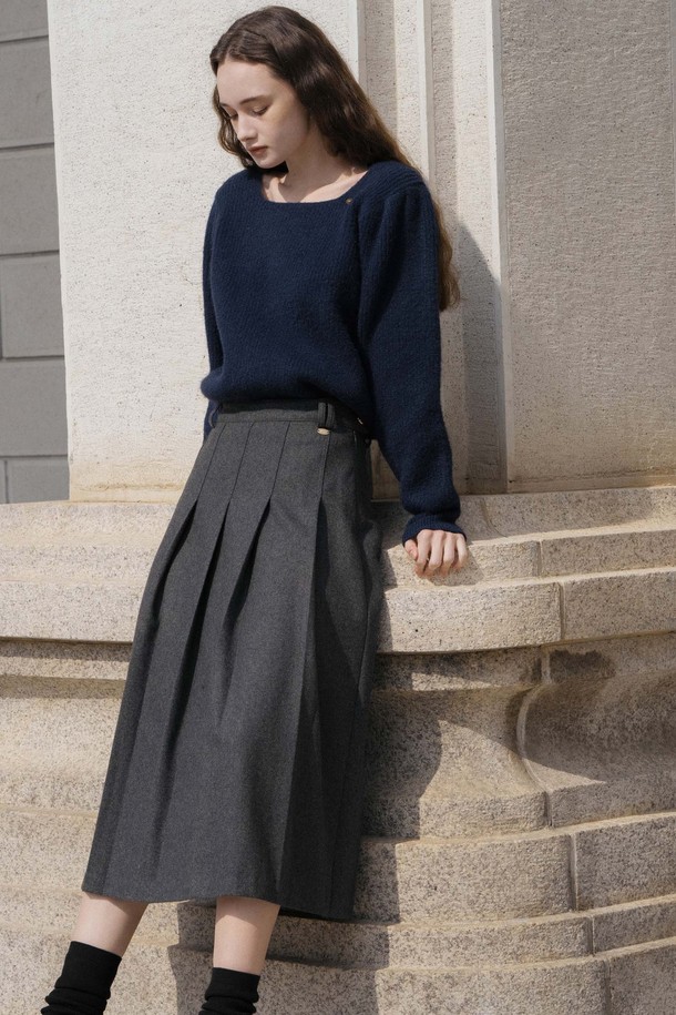 ANEDIT - 미디스커트 - F Ornament Button Pleats Skirt_2colors