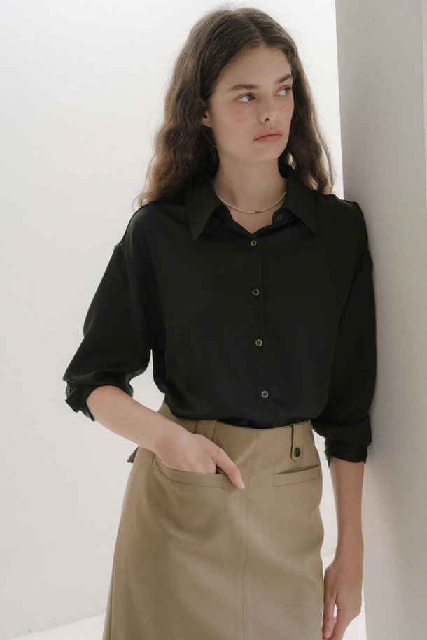 ANEDIT - 셔츠 - U Silky Classic Shirt_Black