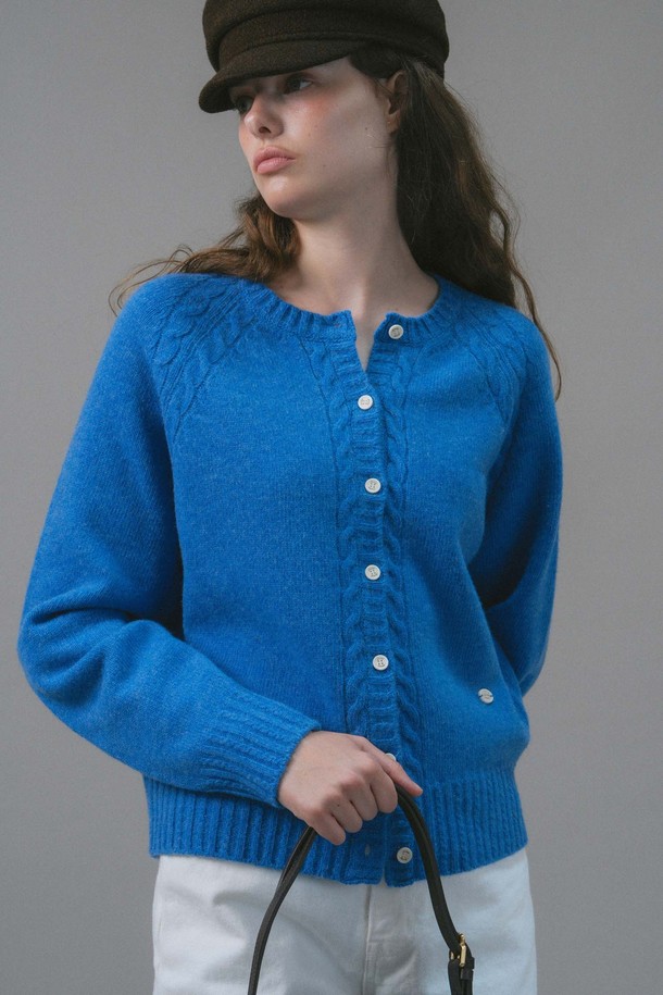 ANEDIT - 가디건 - U Merino Wool Cable Cadigan_French Blue