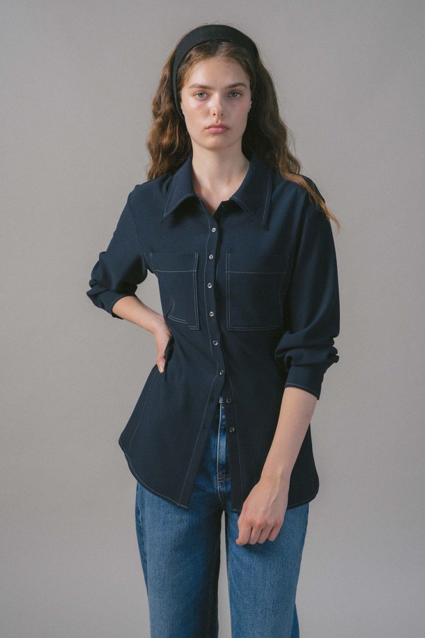 ANEDIT - 블라우스 - U Stitch Point Slim Shirt_2colors