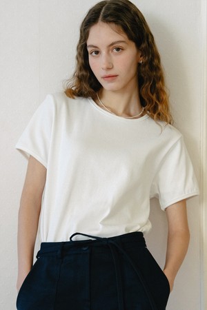 Basic Ribbed Half Sleeve Tshirt_Off White