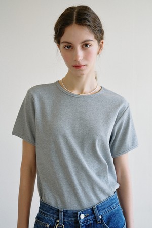 Basic Ribbed Half Sleeve Tshirt_Gray Melange