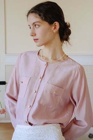 Silky Button Point Blouse_Rose