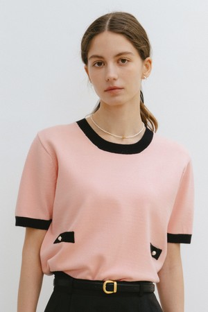 Rachel Classic Button Knit_Pink Black