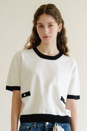 Rachel Classic Button Knit_Ivory Black