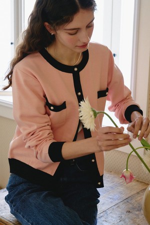 Rachel Classic Button Cardigan_Pink Black