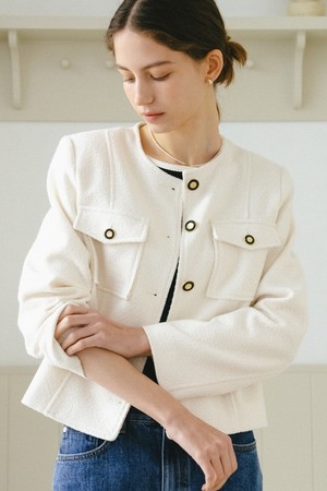 Amelia Pocket Tweed Jacket_Ivory