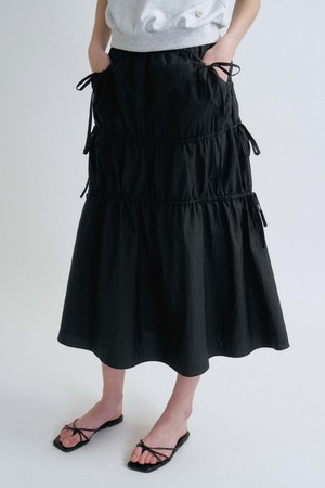 S Shirring Detail Skirt_Black