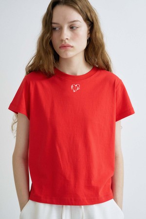 S Heart Embroidery Tshirt_Red