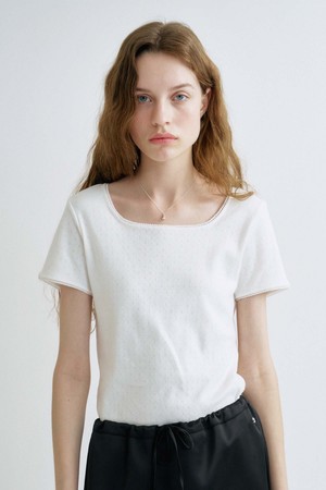 S Lace Square Neck Tshirt_White