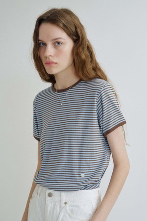 S Punching Stripe Rip Tshirt_Sky Brown