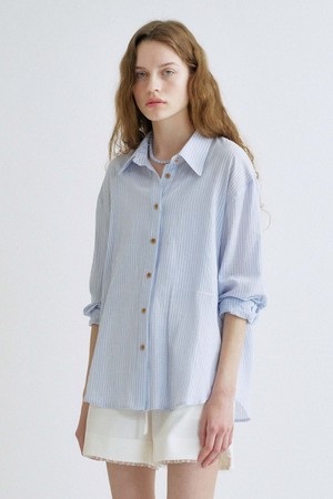 S Logo Embroidery Stripe Shirt_Sky