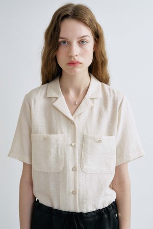 S Linen Open Collar Shirt_Cream