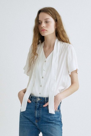 S Glossy 2Way Half Tie Blouse_White