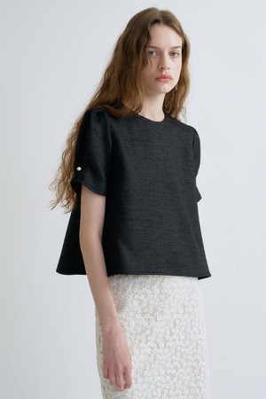 S Summer Button Tweed Blouse_Black